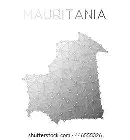 Mauritania polygonal vector map. Molecular structure country map design. Network connections polygonal Mauritania map in geometric style for your infographics.