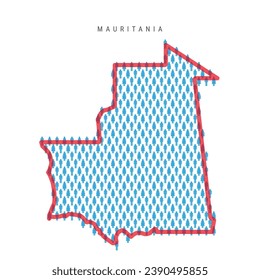 Mauritania population map. Stick figures Mauritanian people map with bold red translucent country border. Pattern of men and women icons. Isolated vector illustration. Editable stroke.