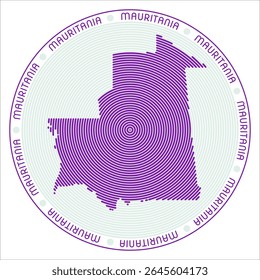 Mauritania round logo design. Country shape built of rings. Mauritania text around the country. Vector Illustration.