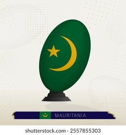 Mauritania Rugby Ball on Rugby Kicking Tees with Modern Design. Illustration perfect for sports, national pride, and rugby-related projects.