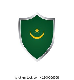 Mauritania security concept. Metal shield shape with national flag