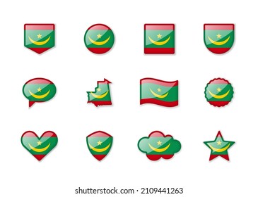 Mauritania - conjunto de banderas brillantes de diferentes formas. Ilustración del vector