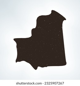 Forma de Mauritania sobre fondo degradado. Mapa de país con textura de arañazos. Afiche vibrante de Mauritania. Ilustración vectorial con estilo.