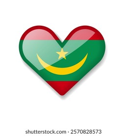 Mauritania - Shiny Flag in the Form of Heart. Vector Illustration.