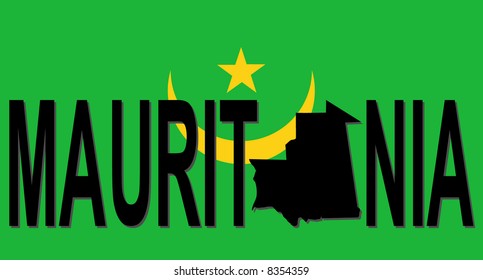 Mauritania text with map on flag illustration