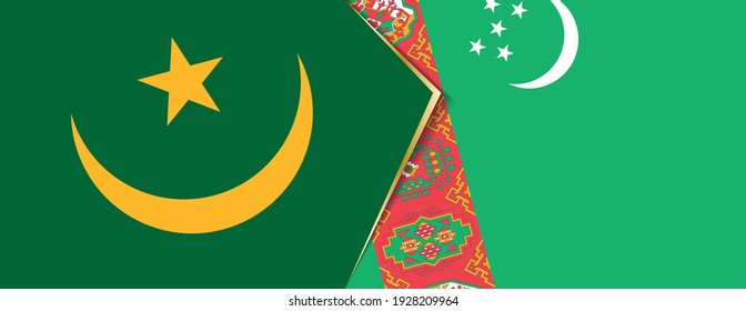 Banderas de Mauritania y Turkmenistán, dos banderas vectoriales símbolo de relación o enfrentamiento.