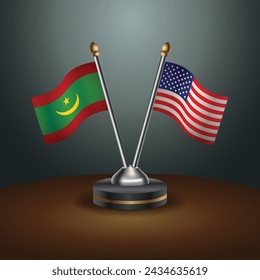 Mauritania and United States table flags with gradient backgrund. Vector Illustration