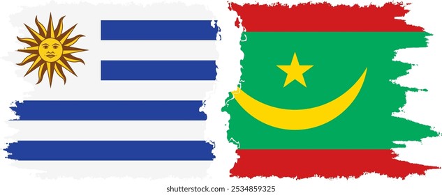 Conexión de banderas grunge de Mauritania y Uruguay, Vector