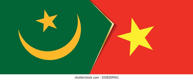 Mauritania and Vietnam flags, two vector flags symbol of relationship or confrontation.