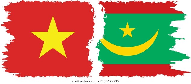 Mauritania and Vietnam grunge flags connection, vector