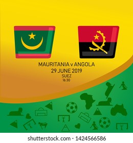 Mauritania vs Angola, African football match 2019, Egypt pattern with modern and traditional elements, Vector illustration