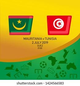 Mauritania vs Tunisia, African football match 2019, Egypt pattern with modern and traditional elements, Vector illustration