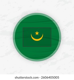 Mauritanian Flag in a Circular Emblem Design, Abstract Round Sticker Illustration. This high-quality vector graphic is perfect for use in patriotic designs, international events, sport competitions.