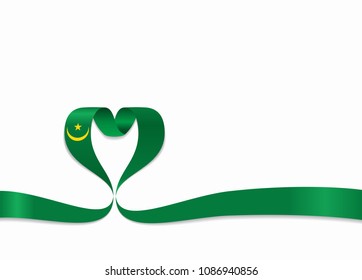 Mauritanian flag heart-shaped wavy ribbon. Vector illustration.