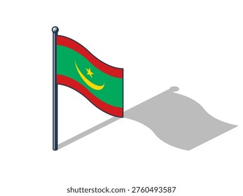 Mauritanian flag isometric vector illustration with shadow Mauritanian flag