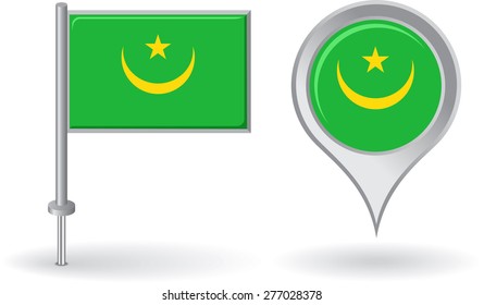 Mauritanian pin icon and map pointer flag. Vector illustration.