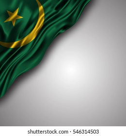 mauritanian waving silky flag isolated on gray background, can be used in many topic like national day, mauritania national and international events