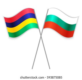 Mauritian and Bulgarian crossed flags. Mauritius combined with Bulgaria isolated on white. Language learning, international business or travel concept.