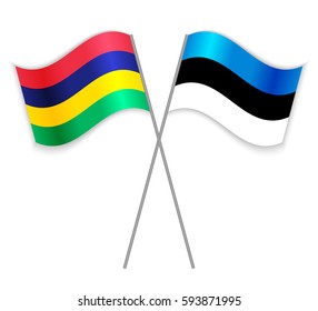 Mauritian and Estonian crossed flags. Mauritius combined with Estonia isolated on white. Language learning, international business or travel concept.