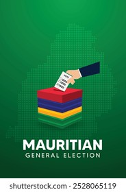 Mauritian general election hand putting vote in ballot box on dotted map vector poster