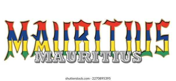 MAURITIUS 3d light bulb alphabet with gold frame isolated on white background. gold glossy dripping  font. Vector illustration.