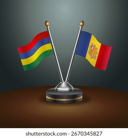 Mauritius and Andorra table flags relation  with gradient backgrund. Vector Illustration