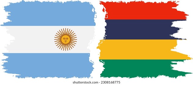 Mauritius and Argentina grunge flags connection, vector