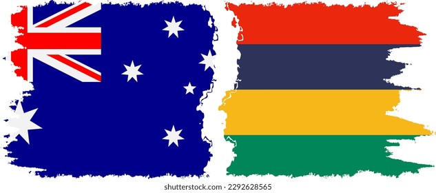Verbindung mit Mauritius und Australien mit Grunge-Flaggen, Vektorgrafik