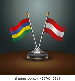 Mauritius and Austria table flags relation  with gradient backgrund. Vector Illustration