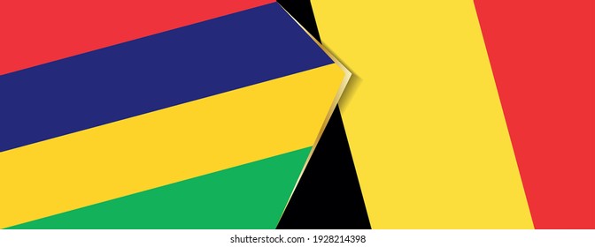 Mauritius and Belgium flags, two vector flags symbol of relationship or confrontation.