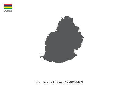 Mauritius black shadow map isolated on white background with Mauritius icon flag on the left corner.