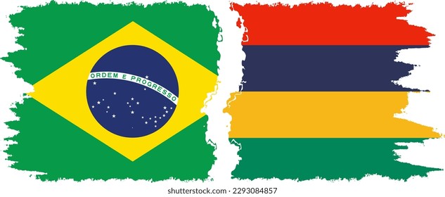 Mauritius and Brazil grunge flags connection, vector