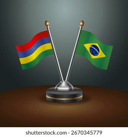 Mauritius and Brazil table flags relation  with gradient backgrund. Vector Illustration