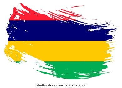 Mauritius brush stroke flag vector background. Hand drawn grunge style Mauritian painted isolated banner.