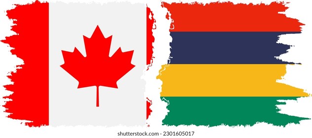 Mauritius and Canada grunge flags connection, vector