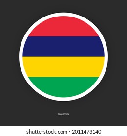 Mauritius circle flag with white border on dark grey background. Mauritius button flag isolated on barely dark background.