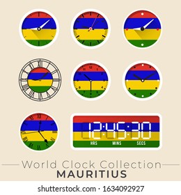 Mauritius clock : Set of national flag clock : Vector Illustration