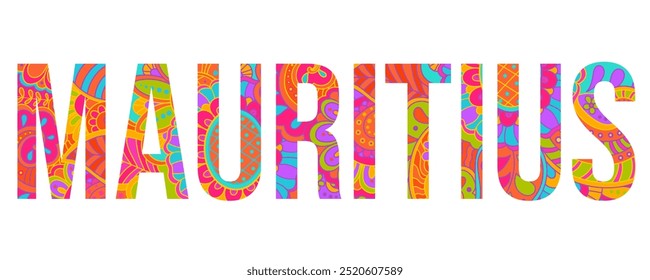 Mauritius Land kreative Text-Design mit handgezeichneten bunte doodle Muster gefüllt	