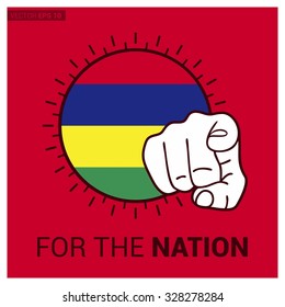 Mauritius country flag in Circle and pointing finger at viewer typography Ready for the Nation. Vector Illustration