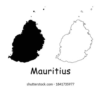 Mauritius Country Map. Black silhouette and outline isolated on white background. EPS Vector