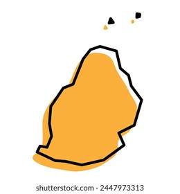 Mapa simplificado del país Mauricio. Silueta naranja con contorno agudo negro grueso aislado sobre fondo blanco. Icono de Vector simple