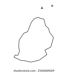 Mauritius country thin black outline silhouette. Simplified map. Vector icon isolated on white background.