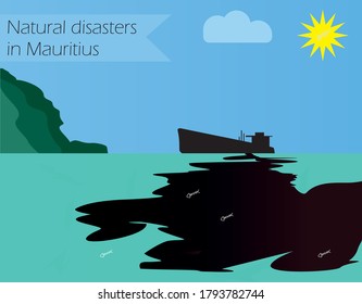 Mauritius declares emergency as stranded ship leaks oil. Vector