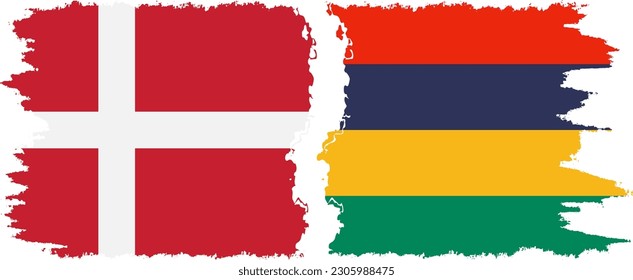 Verbindung mit Mauritius und Dänemark mit Grunge-Flaggen, Vektorgrafik