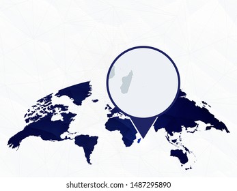 Mauritius detailed map highlighted on blue rounded World Map. Map of Mauritius in circle.