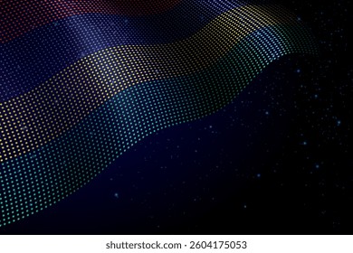 Mauritius digital flag made of dots, waving over a starry dark background