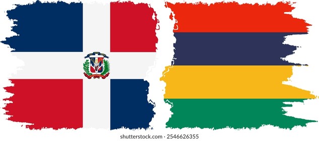 Mauritius and Dominican Republic grunge flags connection, vector