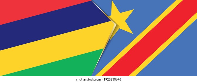 Mauritius and DR Congo flags, two vector flags symbol of relationship or confrontation.