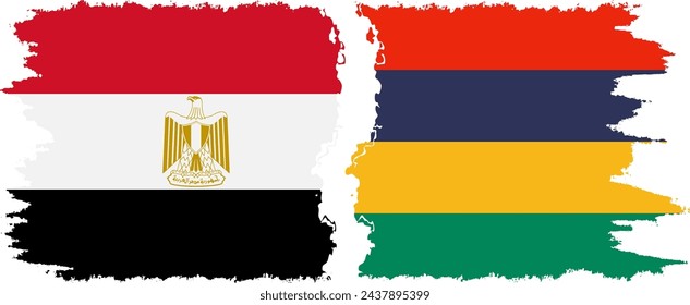 Mauritius and Egypt grunge flags connection, vector