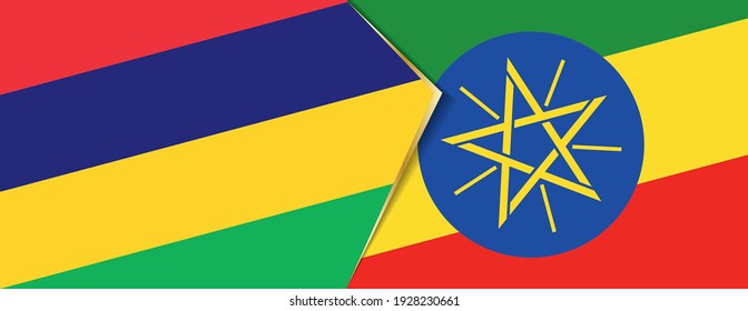 Mauritius and Ethiopia flags, two vector flags symbol of relationship or confrontation.